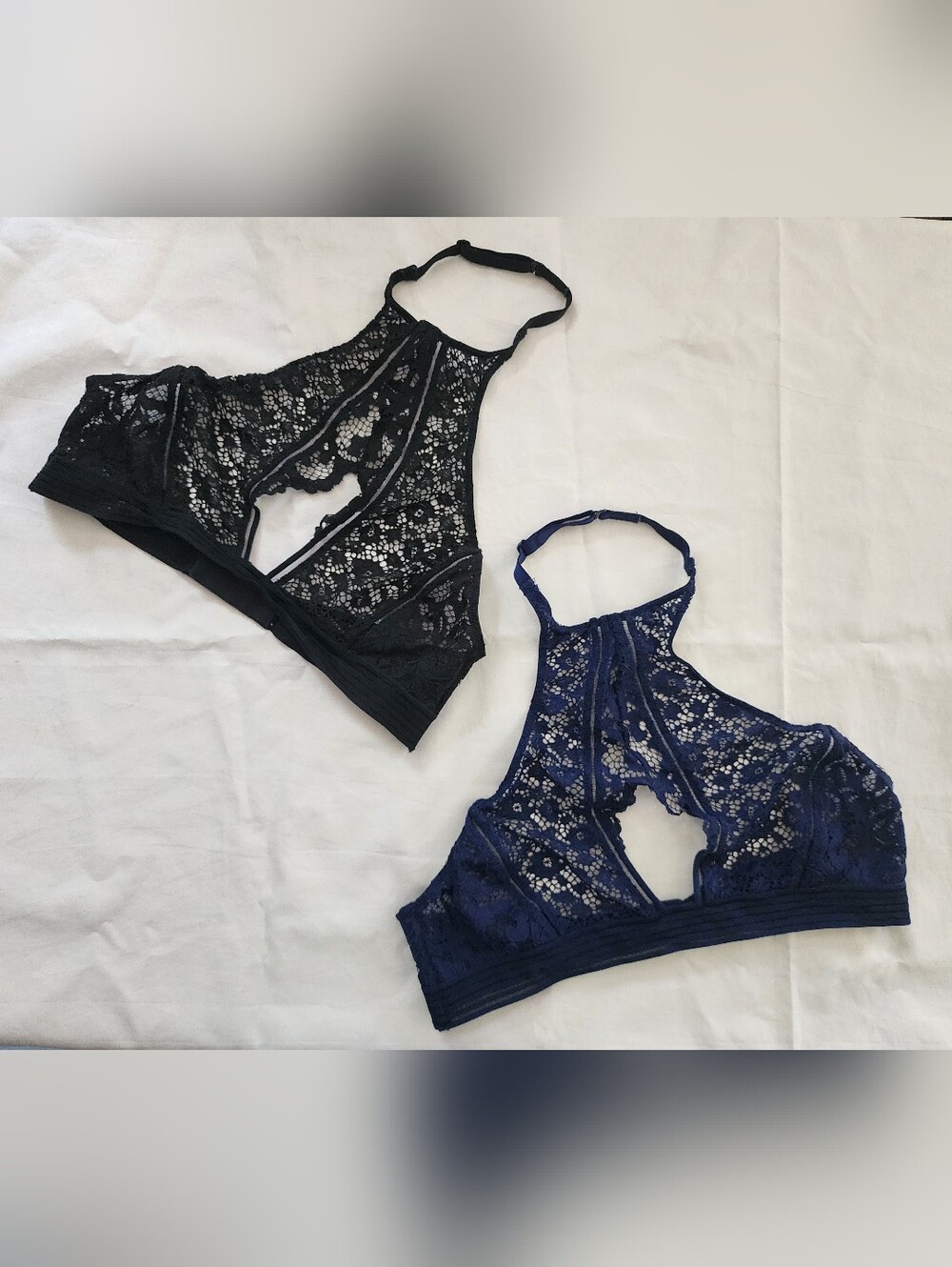 Victoria's Secret Lace Halter Bralettes - Black & Navy